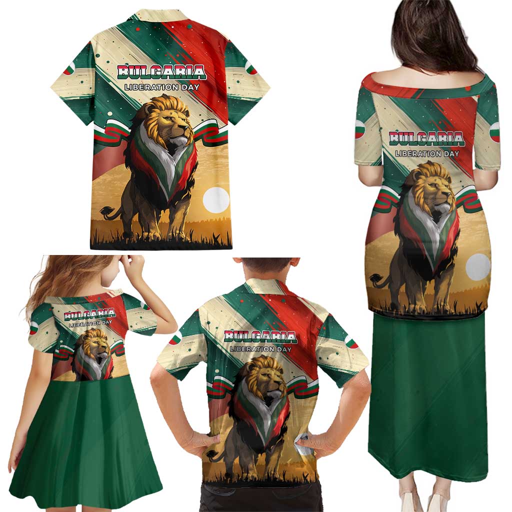 Bulgaria Liberation Day Family Matching Puletasi and Hawaiian Shirt with Shipka Monument and Tricolor Lion Graphic