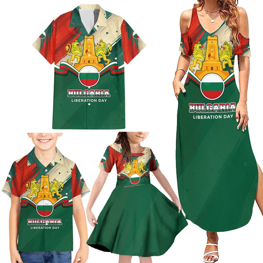 Bulgaria Liberation Day Family Matching Summer Maxi Dress and Hawaiian Shirt with Shipka Monument and Tricolor Lion Graphic