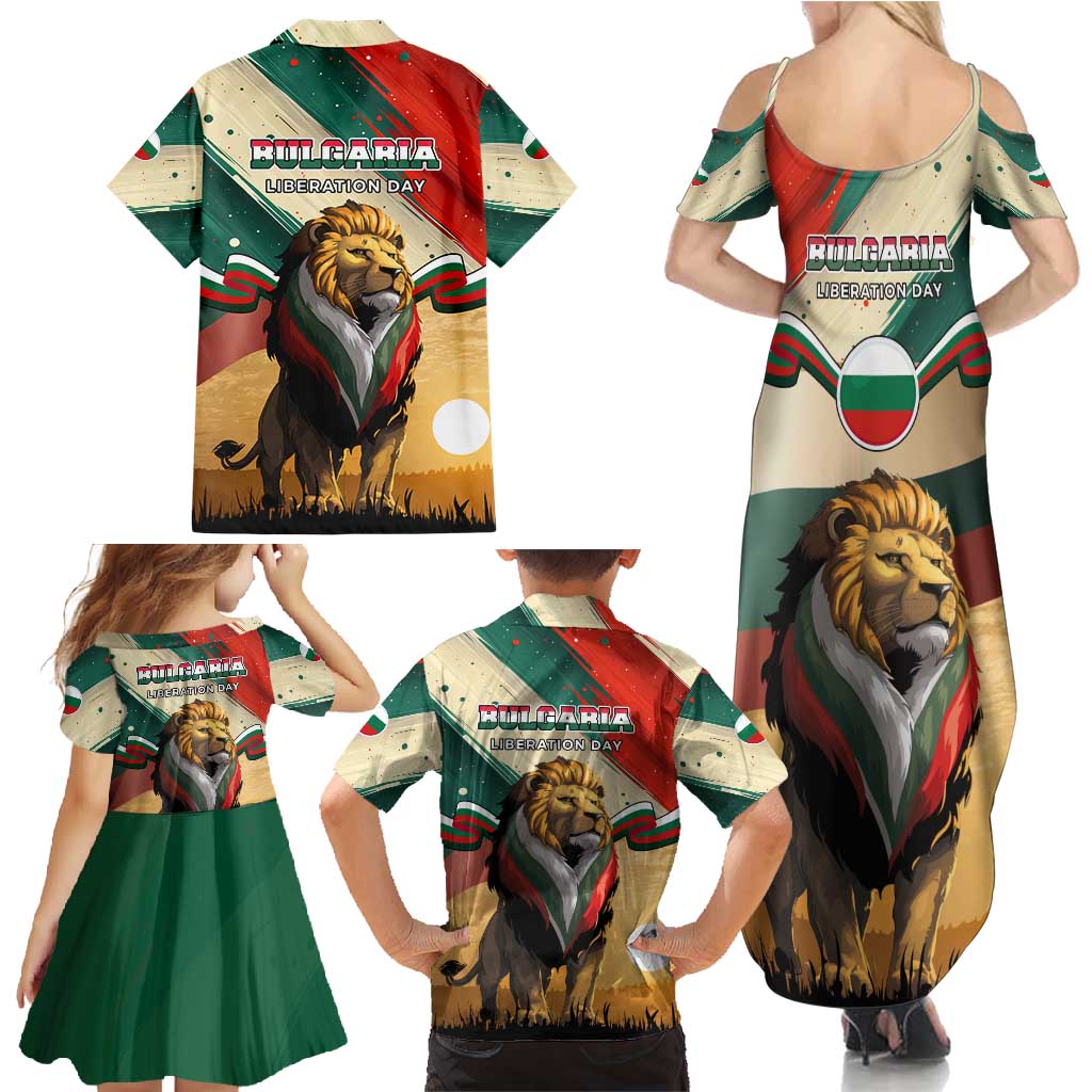 Bulgaria Liberation Day Family Matching Summer Maxi Dress and Hawaiian Shirt with Shipka Monument and Tricolor Lion Graphic