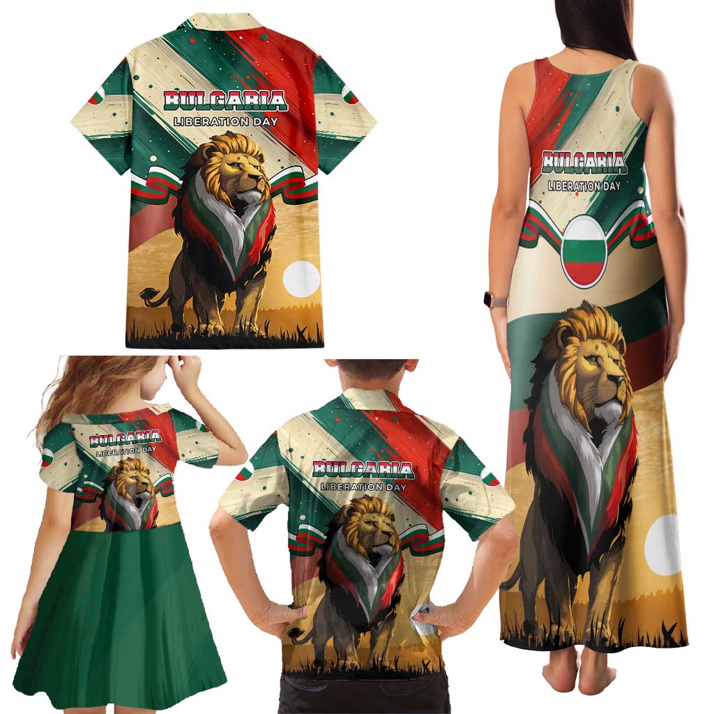 Bulgaria Liberation Day Family Matching Tank Maxi Dress and Hawaiian Shirt with Shipka Monument and Tricolor Lion Graphic