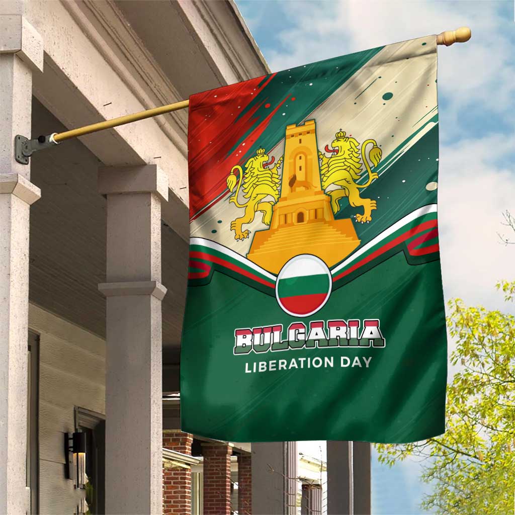 Bulgaria Liberation Day Garden Flag with Shipka Monument and Tricolor Lion Graphic
