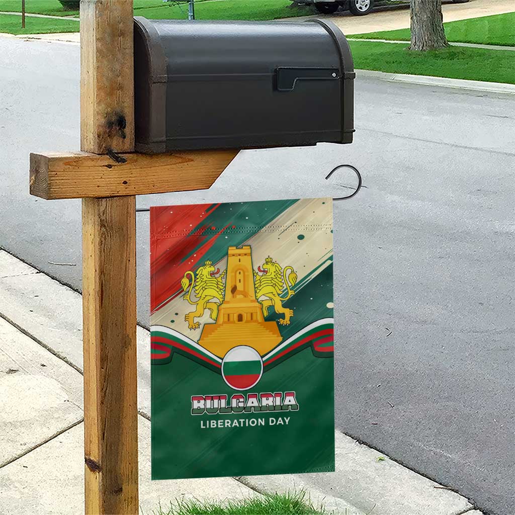 Bulgaria Liberation Day Garden Flag with Shipka Monument and Tricolor Lion Graphic