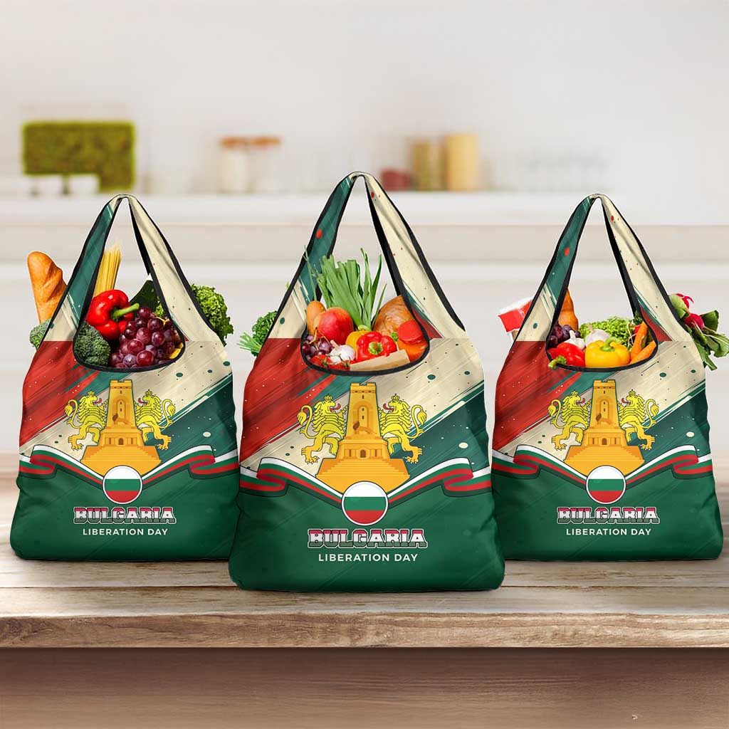 Bulgaria Liberation Day Grocery Bag with Shipka Monument and Tricolor Lion Graphic