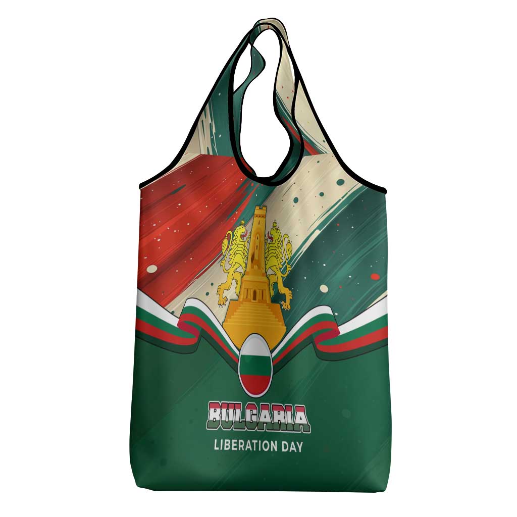 Bulgaria Liberation Day Grocery Bag with Shipka Monument and Tricolor Lion Graphic