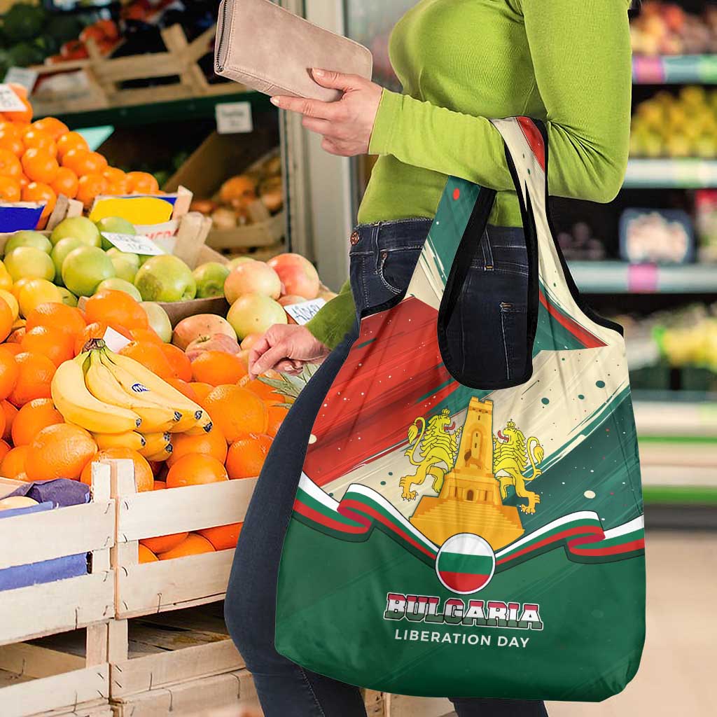 Bulgaria Liberation Day Grocery Bag with Shipka Monument and Tricolor Lion Graphic