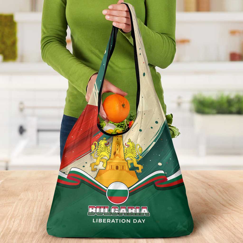 Bulgaria Liberation Day Grocery Bag with Shipka Monument and Tricolor Lion Graphic