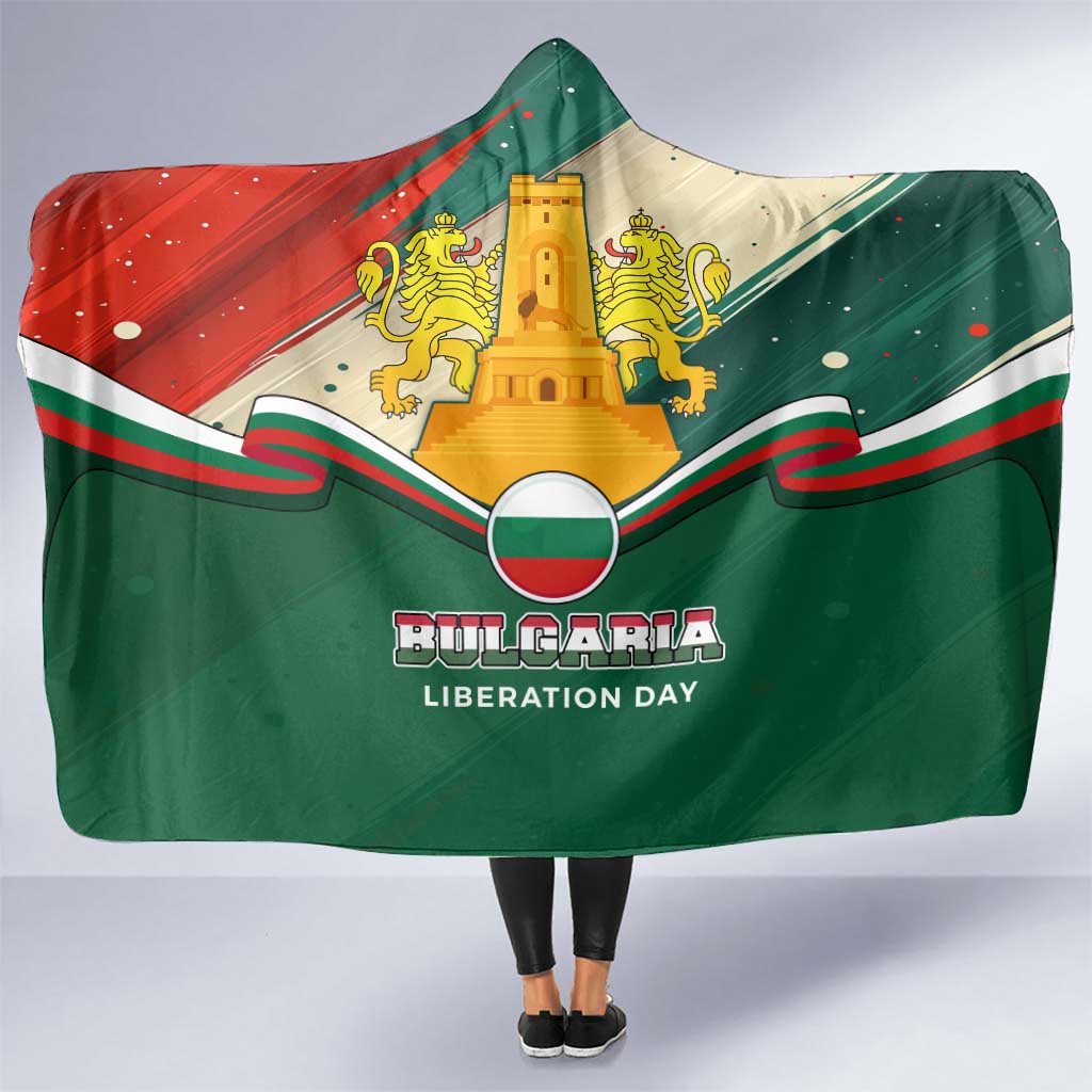 Bulgaria Liberation Day Hooded Blanket with Shipka Monument and Tricolor Lion Graphic