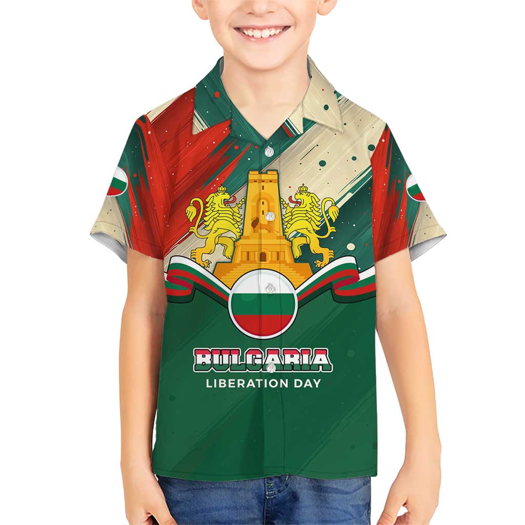 Bulgaria Liberation Day Kid Hawaiian Shirt with Shipka Monument and Tricolor Lion Graphic