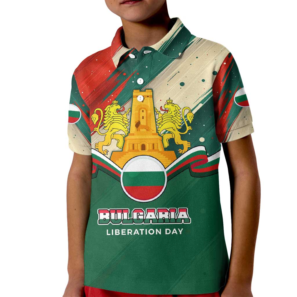 Bulgaria Liberation Day Kid Polo Shirt with Shipka Monument and Tricolor Lion Graphic