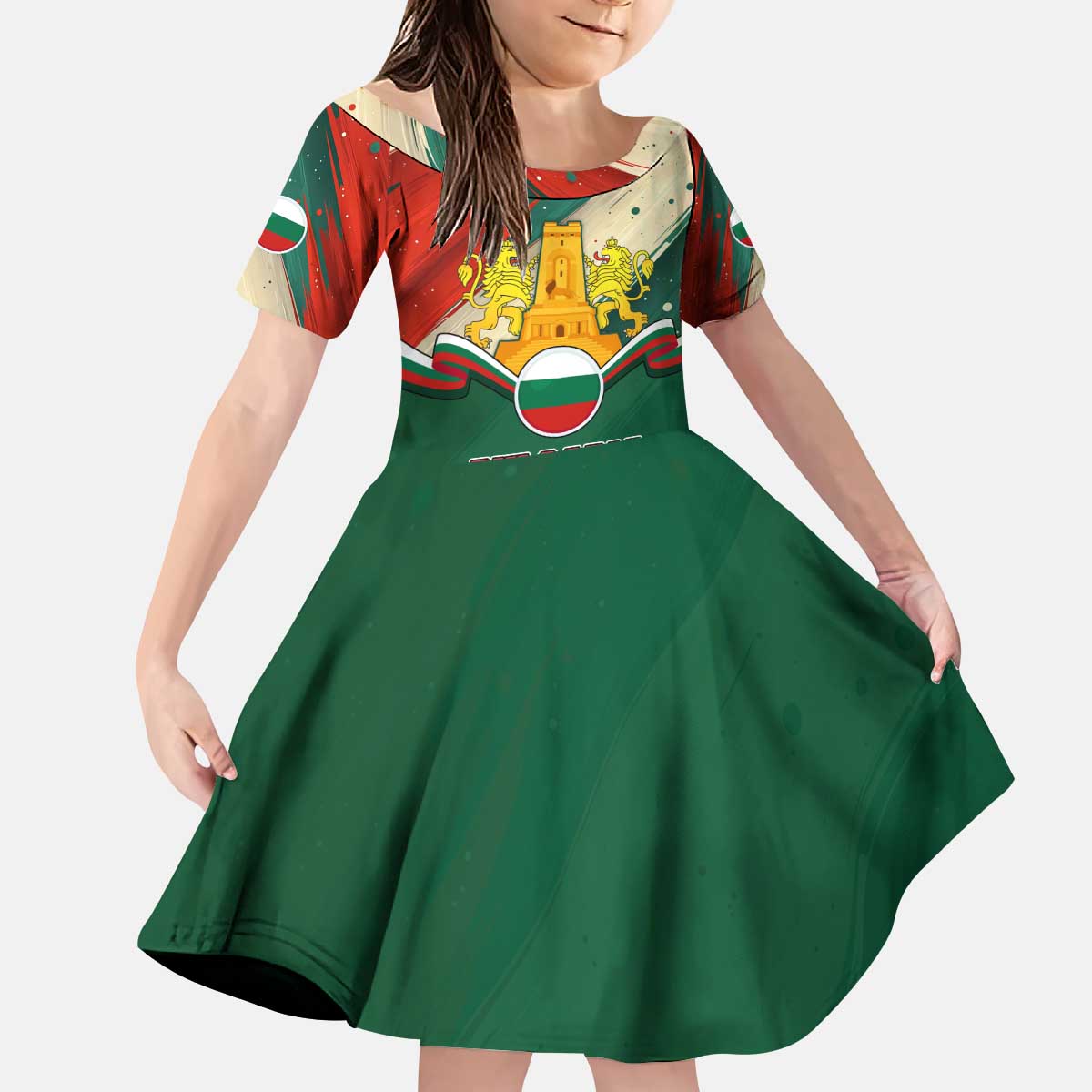 Bulgaria Liberation Day Kid Short Sleeve Dress with Shipka Monument and Tricolor Lion Graphic
