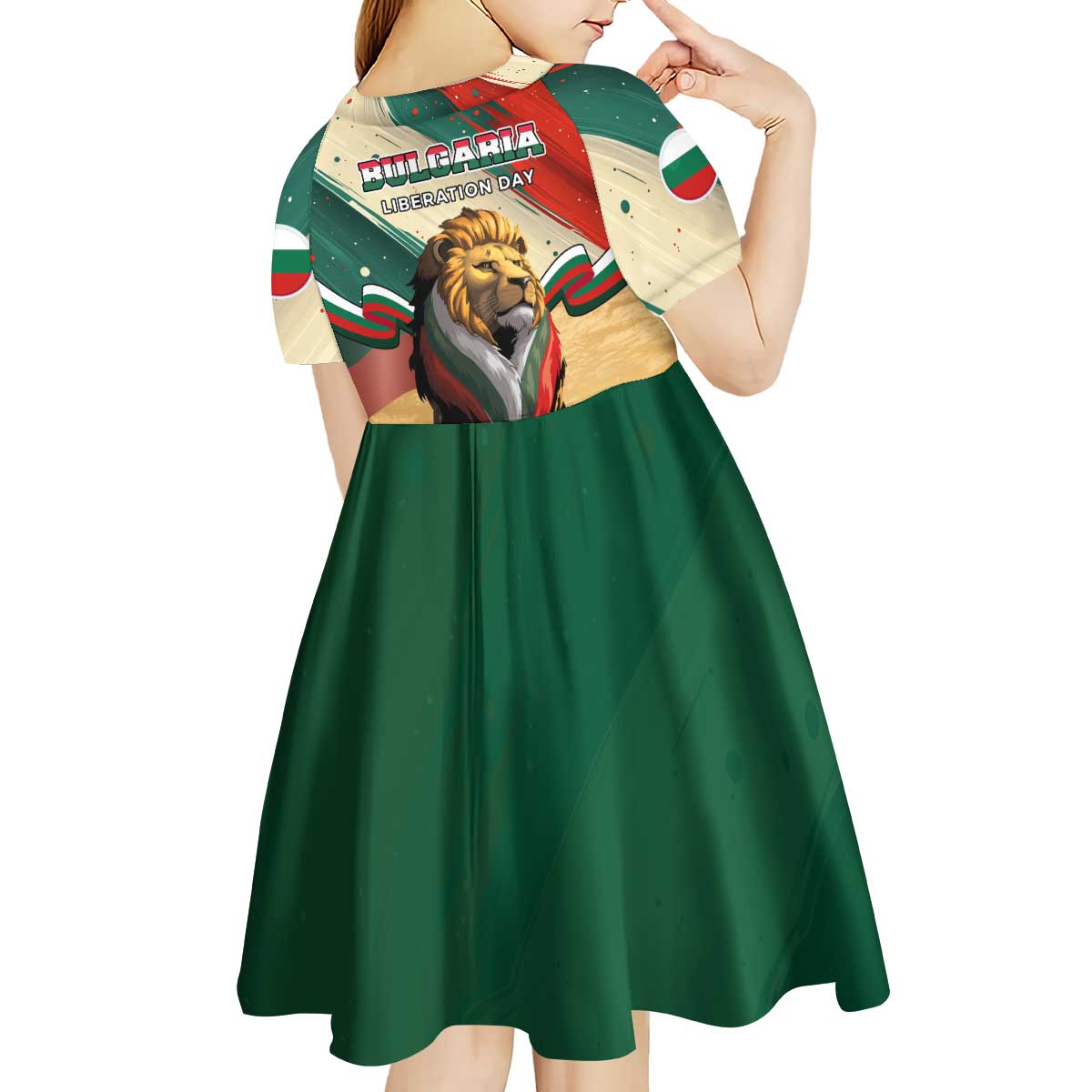 Bulgaria Liberation Day Kid Short Sleeve Dress with Shipka Monument and Tricolor Lion Graphic