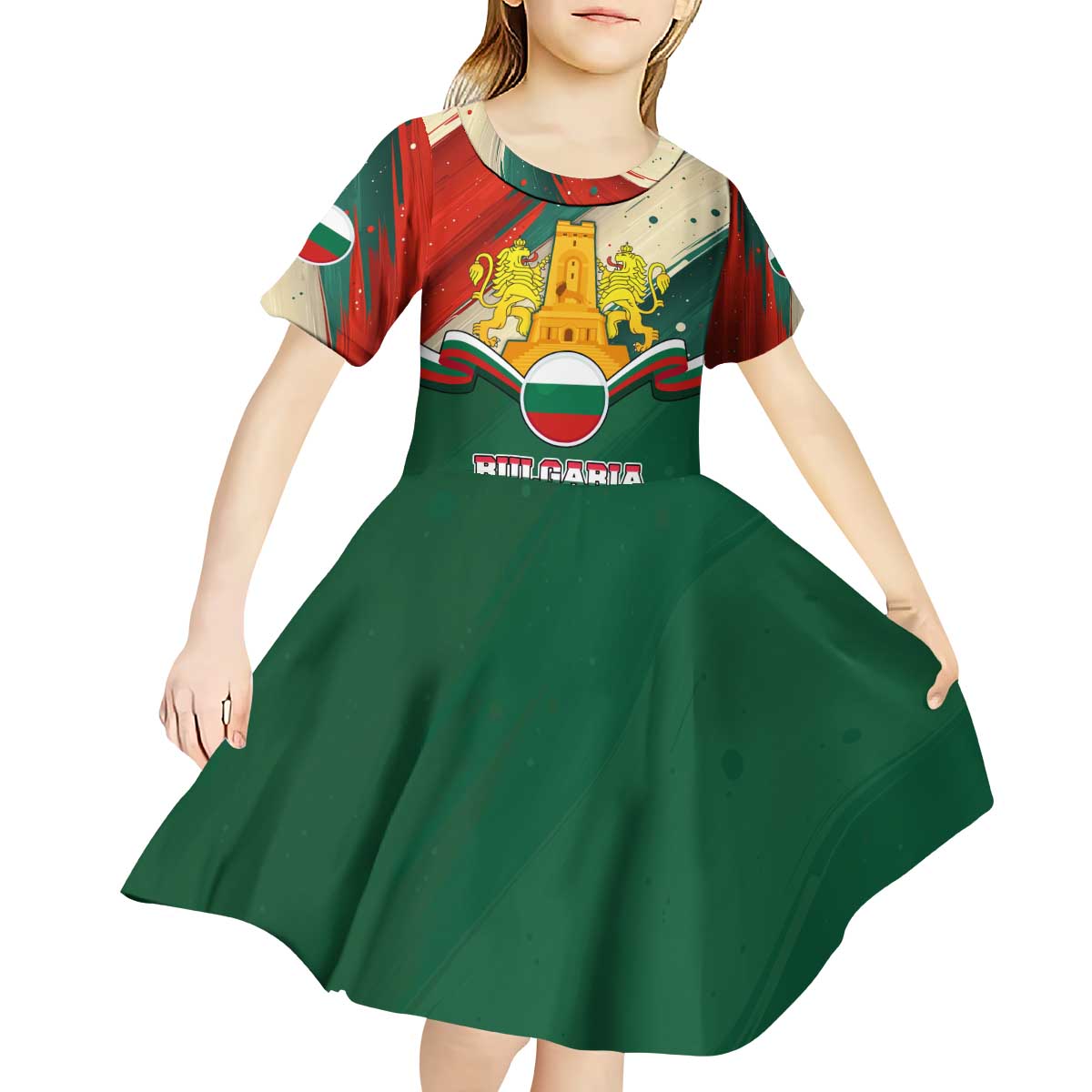 Bulgaria Liberation Day Kid Short Sleeve Dress with Shipka Monument and Tricolor Lion Graphic