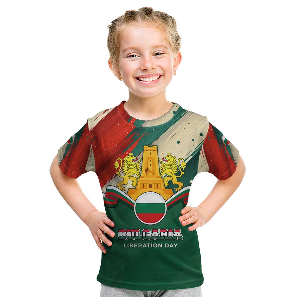 Bulgaria Liberation Day Kid T Shirt with Shipka Monument and Tricolor Lion Graphic