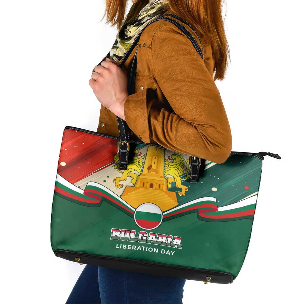 Bulgaria Liberation Day Leather Tote Bag with Shipka Monument and Tricolor Lion Graphic