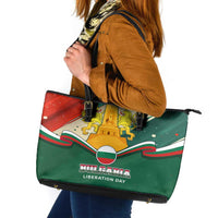 Bulgaria Liberation Day Leather Tote Bag with Shipka Monument and Tricolor Lion Graphic