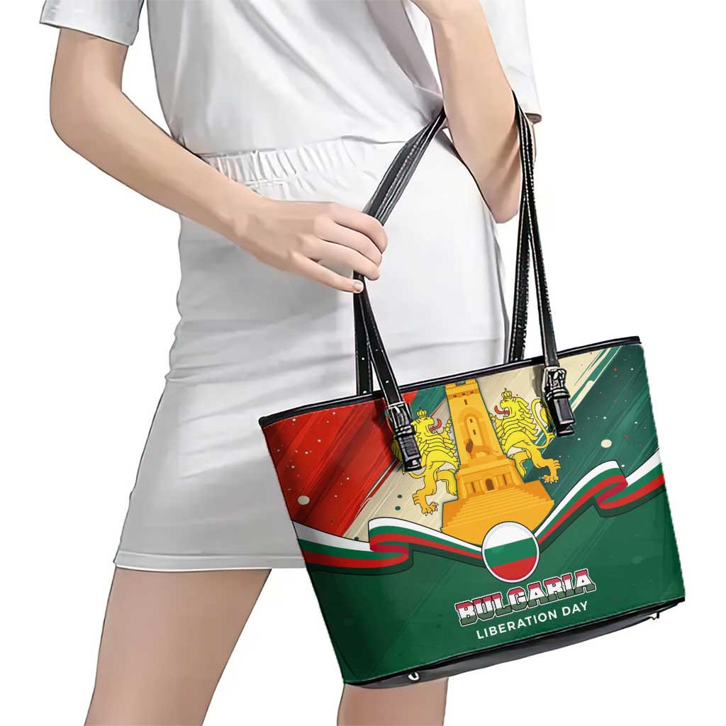 Bulgaria Liberation Day Leather Tote Bag with Shipka Monument and Tricolor Lion Graphic