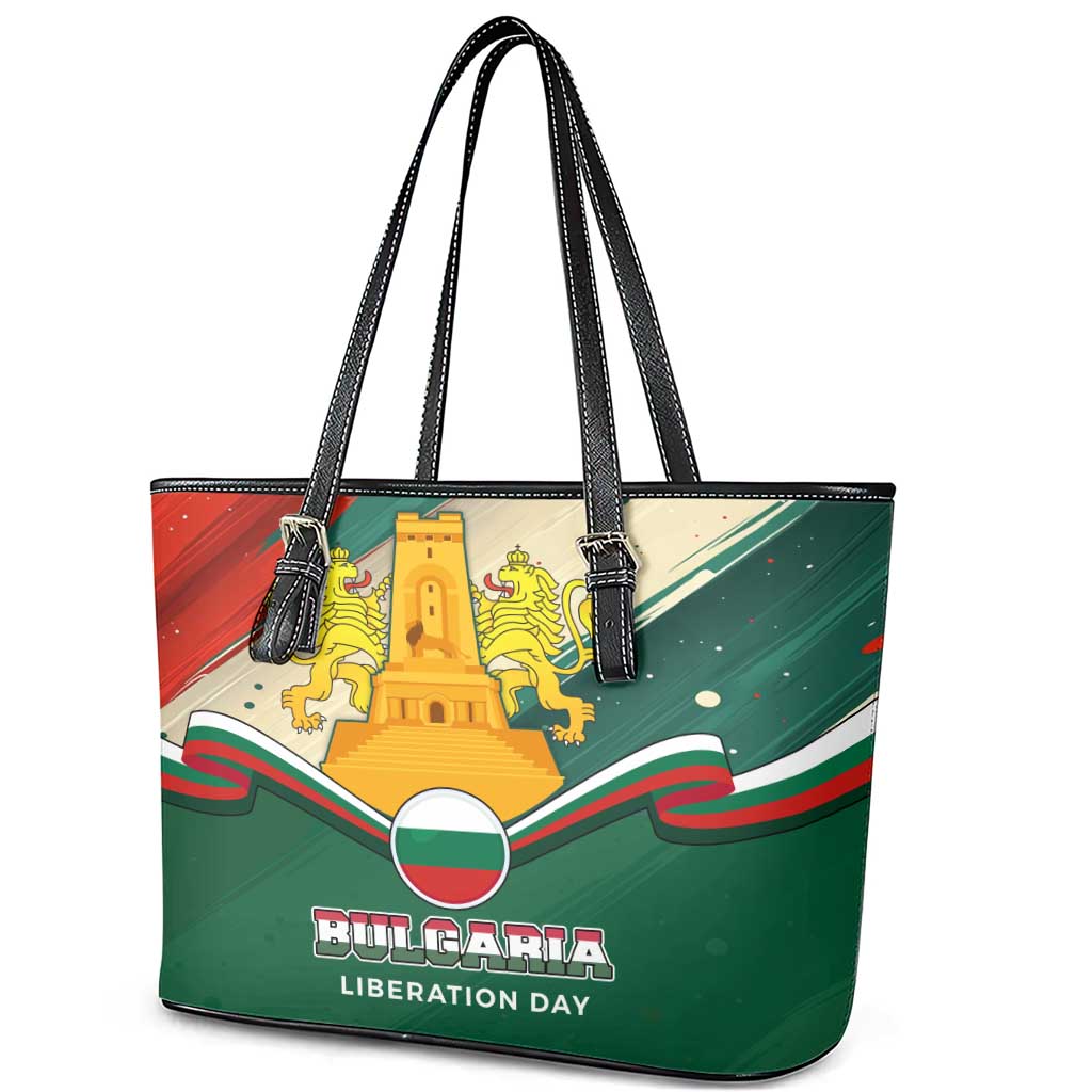 Bulgaria Liberation Day Leather Tote Bag with Shipka Monument and Tricolor Lion Graphic
