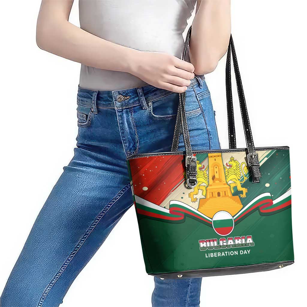 Bulgaria Liberation Day Leather Tote Bag with Shipka Monument and Tricolor Lion Graphic