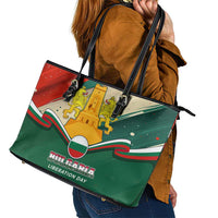 Bulgaria Liberation Day Leather Tote Bag with Shipka Monument and Tricolor Lion Graphic