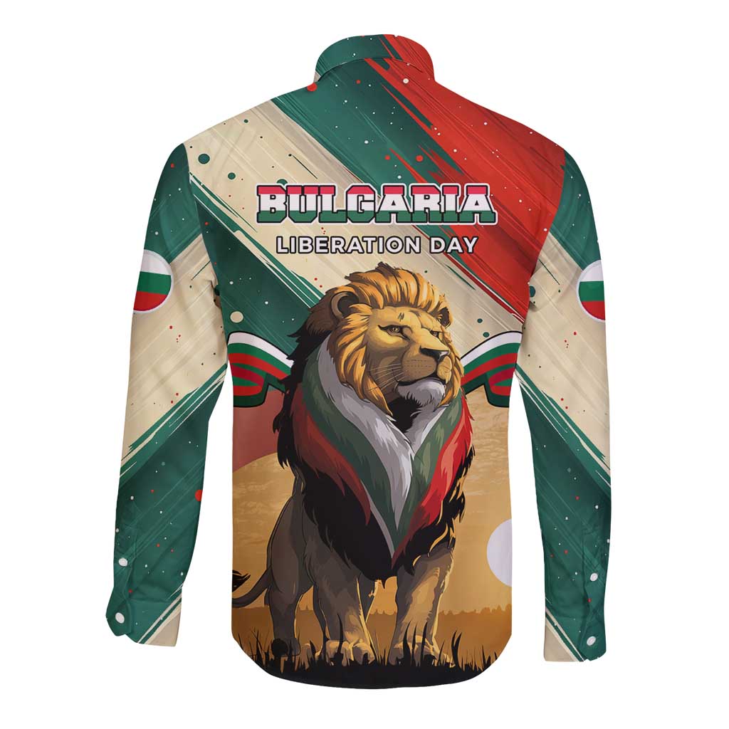 Bulgaria Liberation Day Long Sleeve Button Shirt with Shipka Monument and Tricolor Lion Graphic