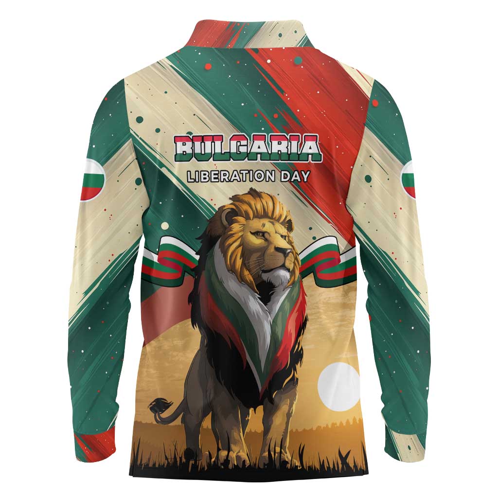 Bulgaria Liberation Day Long Sleeve Polo Shirt with Shipka Monument and Tricolor Lion Graphic
