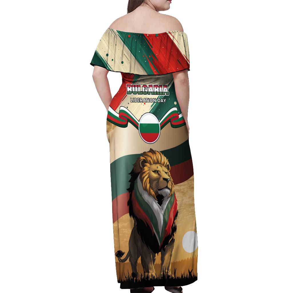 Bulgaria Liberation Day Off Shoulder Maxi Dress with Shipka Monument and Tricolor Lion Graphic