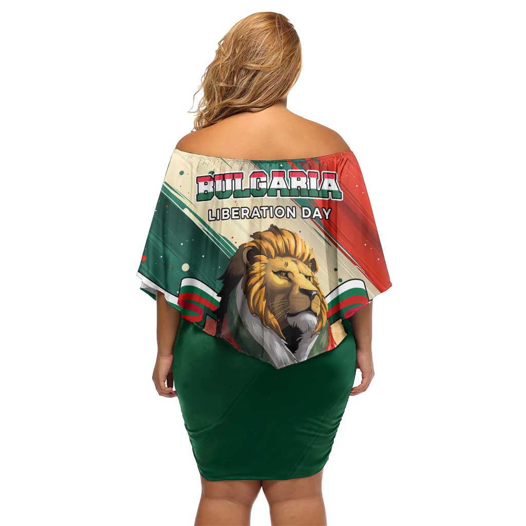 Bulgaria Liberation Day Off Shoulder Short Dress with Shipka Monument and Tricolor Lion Graphic