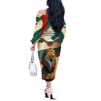 Bulgaria Liberation Day Off The Shoulder Long Sleeve Dress with Shipka Monument and Tricolor Lion Graphic