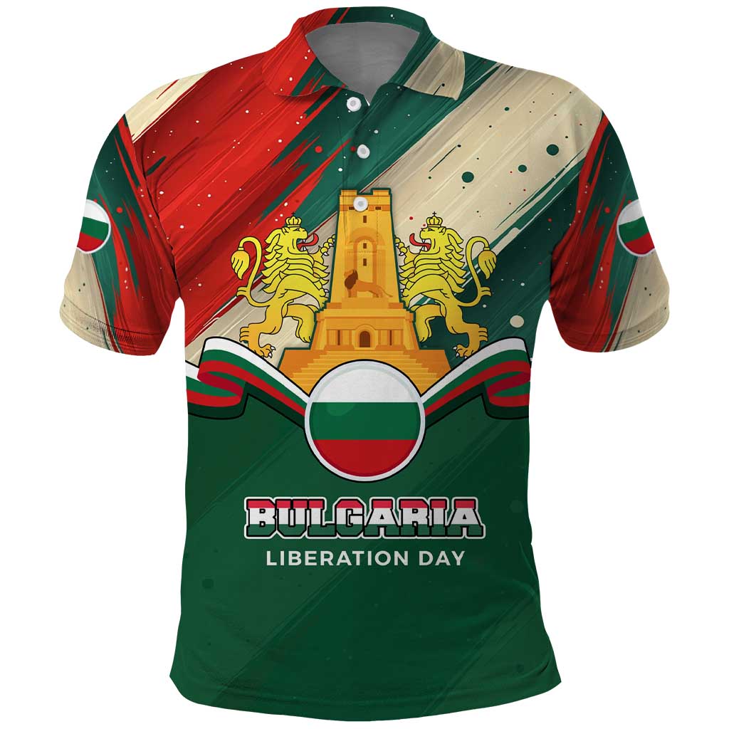 Bulgaria Liberation Day Polo Shirt with Shipka Monument and Tricolor Lion Graphic