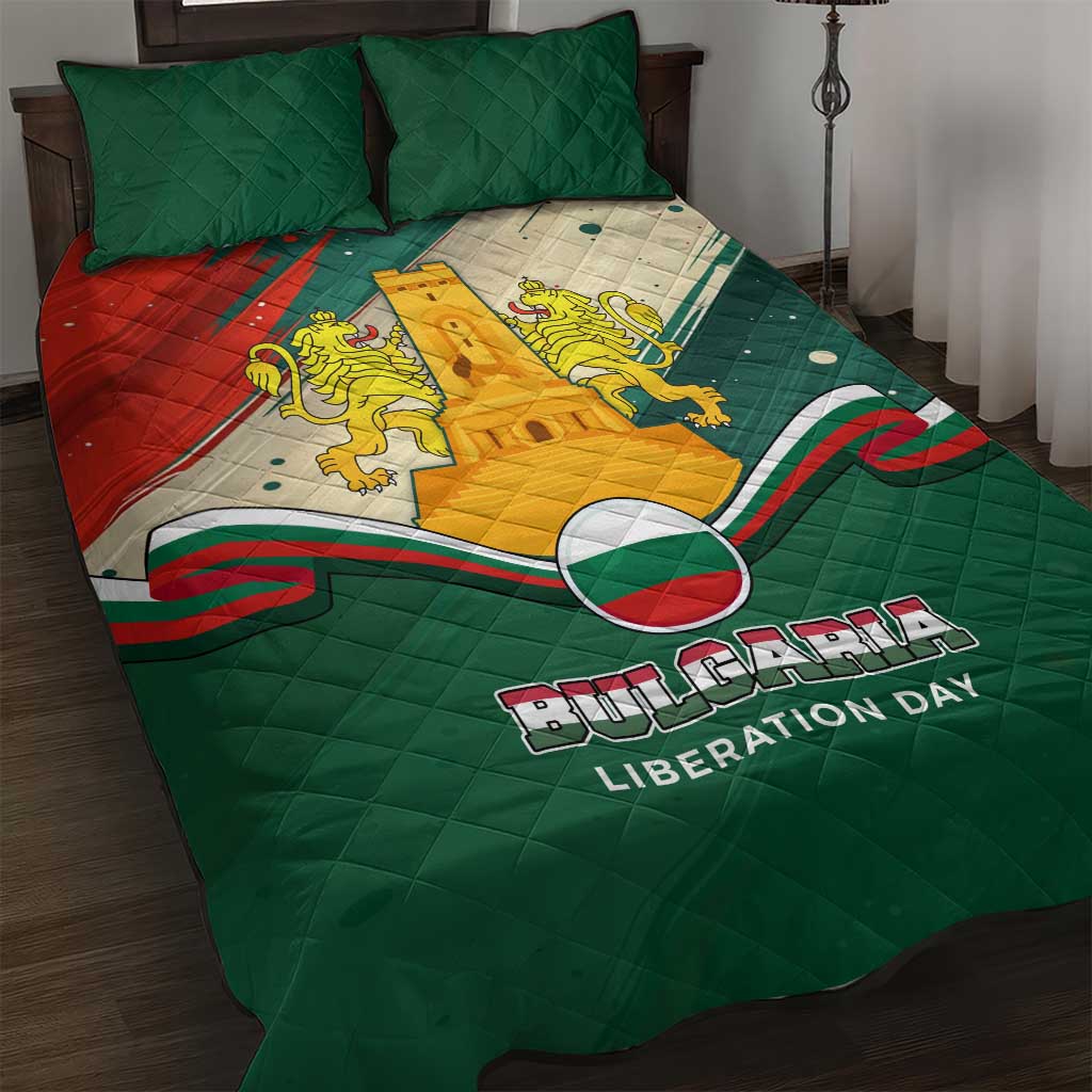 Bulgaria Liberation Day Quilt Bed Set with Shipka Monument and Tricolor Lion Graphic