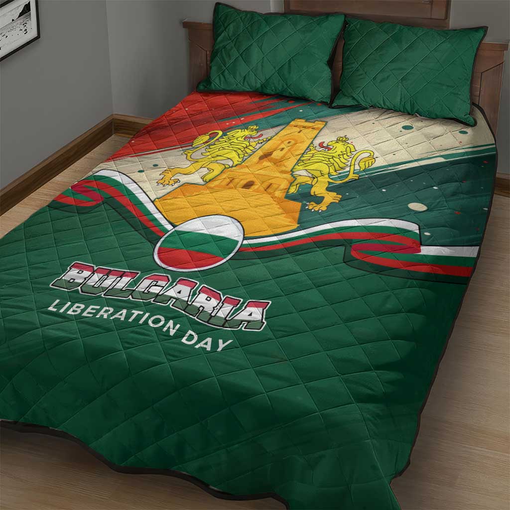Bulgaria Liberation Day Quilt Bed Set with Shipka Monument and Tricolor Lion Graphic