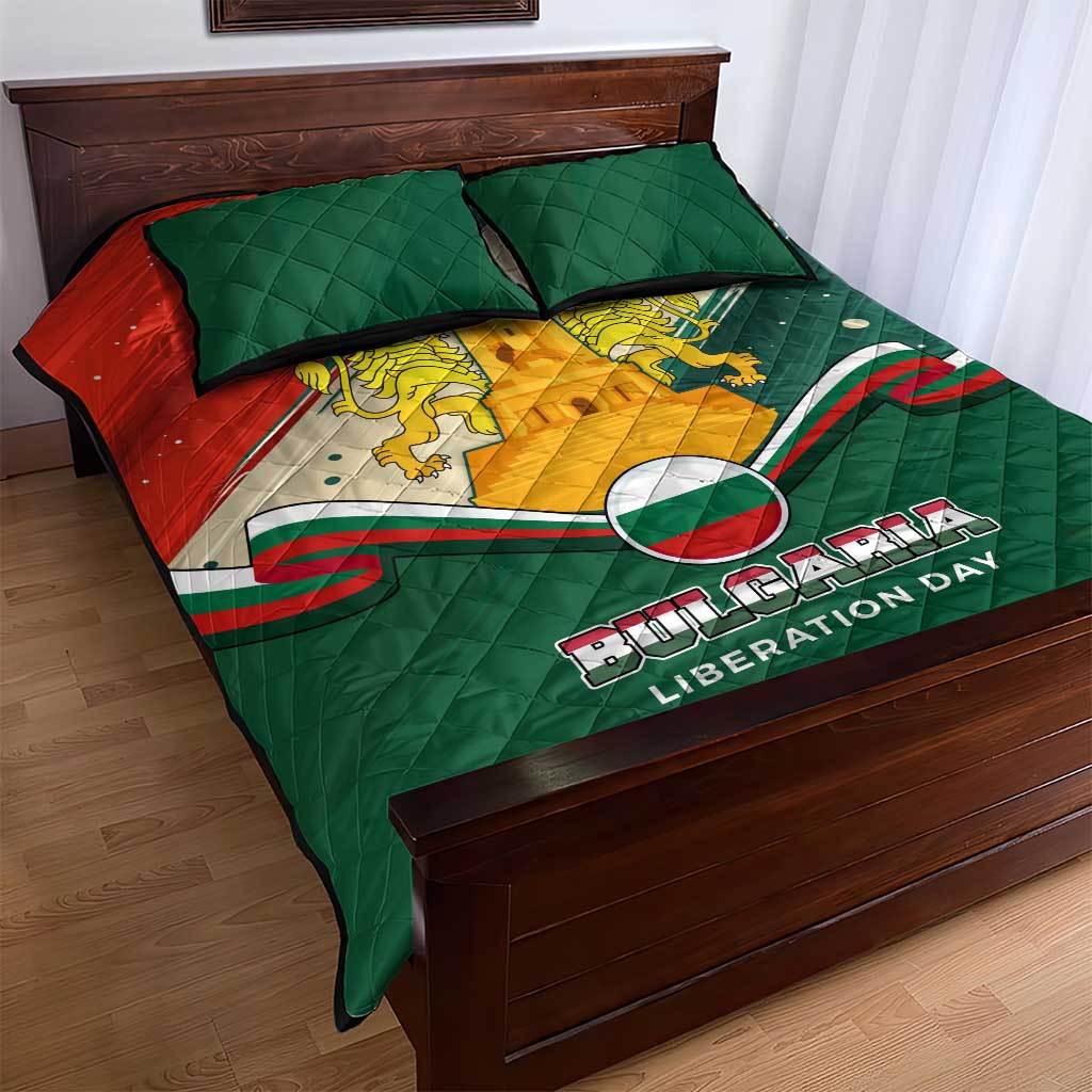 Bulgaria Liberation Day Quilt Bed Set with Shipka Monument and Tricolor Lion Graphic