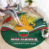 Bulgaria Liberation Day Round Carpet with Shipka Monument and Tricolor Lion Graphic