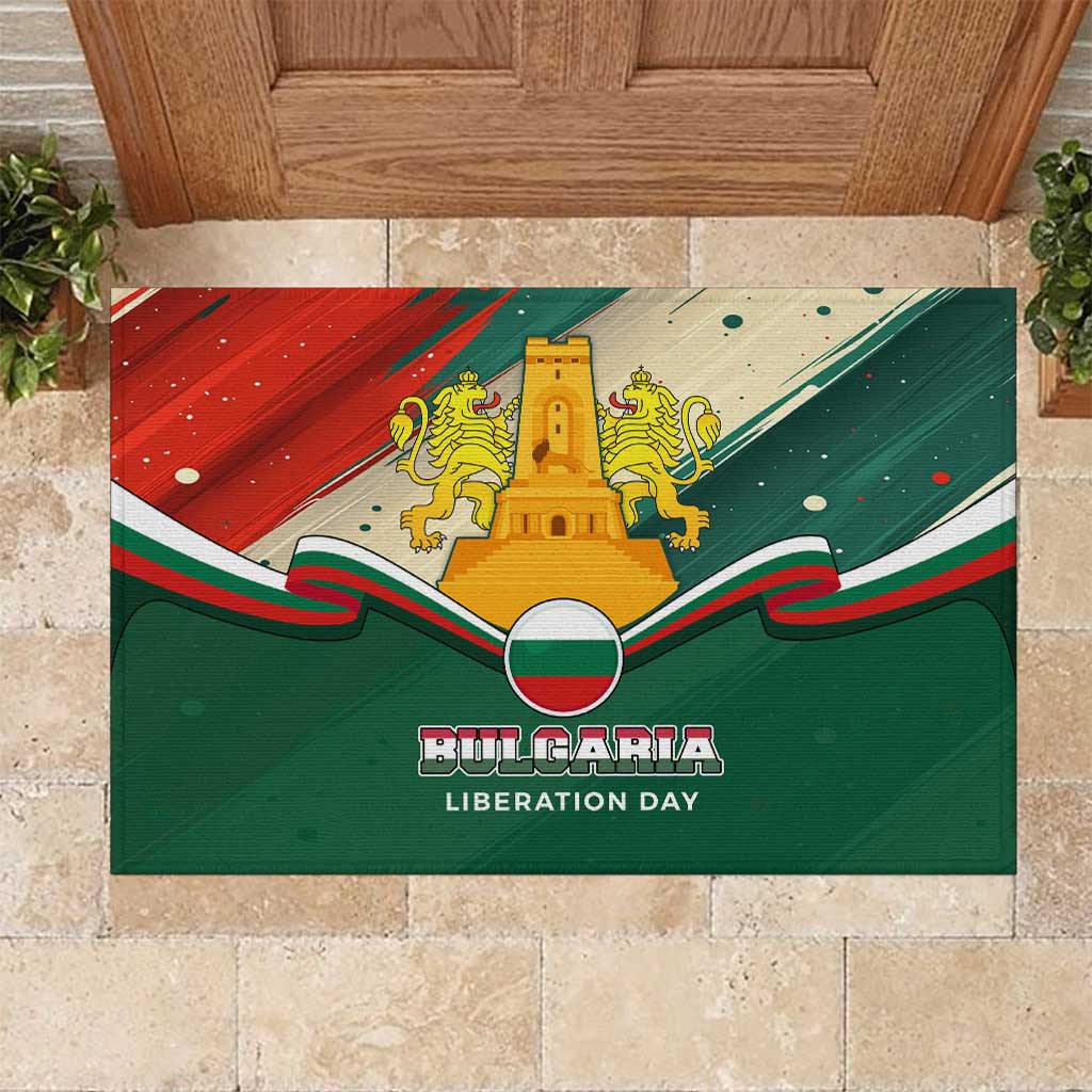 Bulgaria Liberation Day Rubber Doormat with Shipka Monument and Tricolor Lion Graphic
