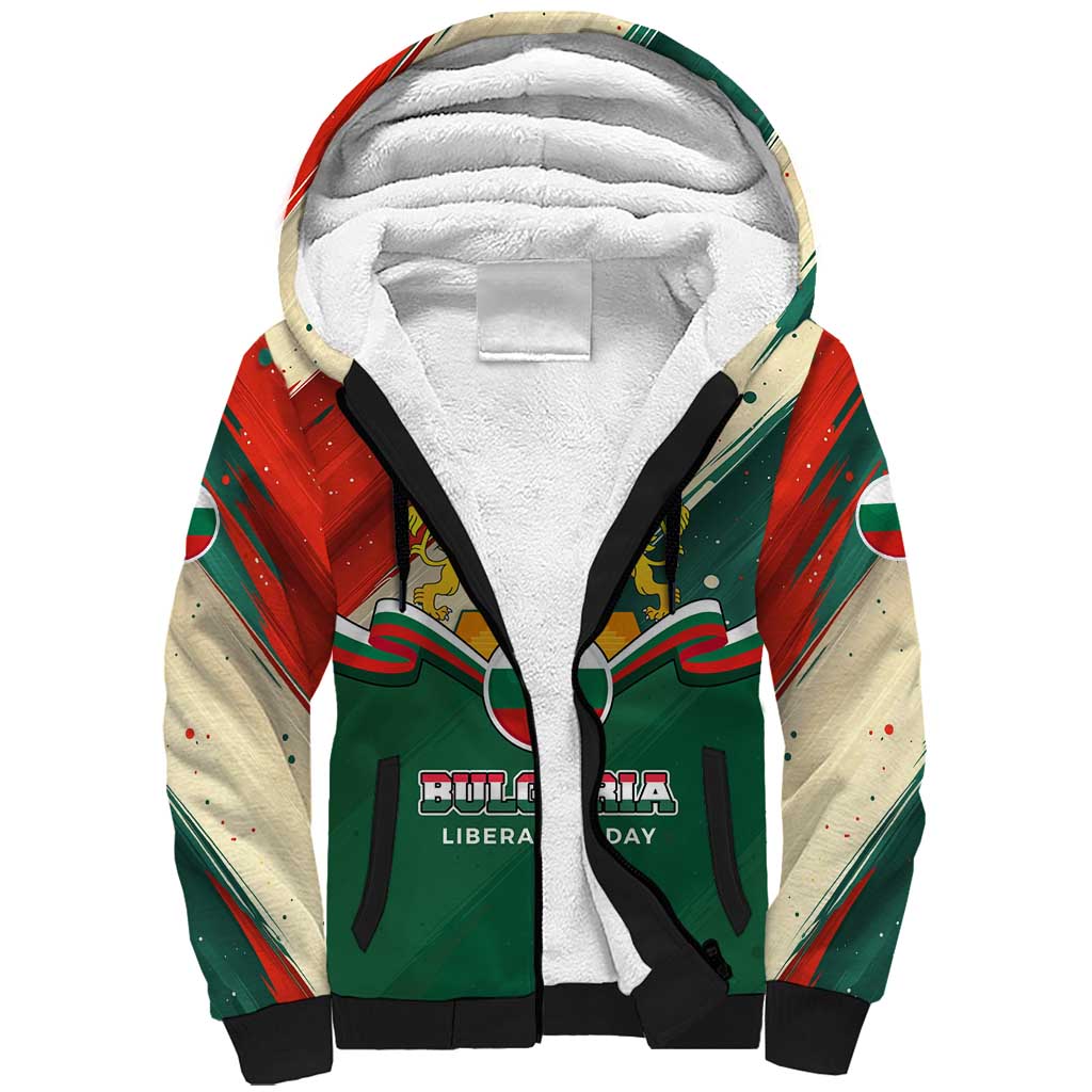 Bulgaria Liberation Day Sherpa Hoodie with Shipka Monument and Tricolor Lion Graphic