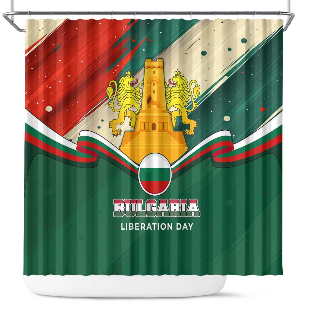 Bulgaria Liberation Day Shower Curtain with Shipka Monument and Tricolor Lion Graphic