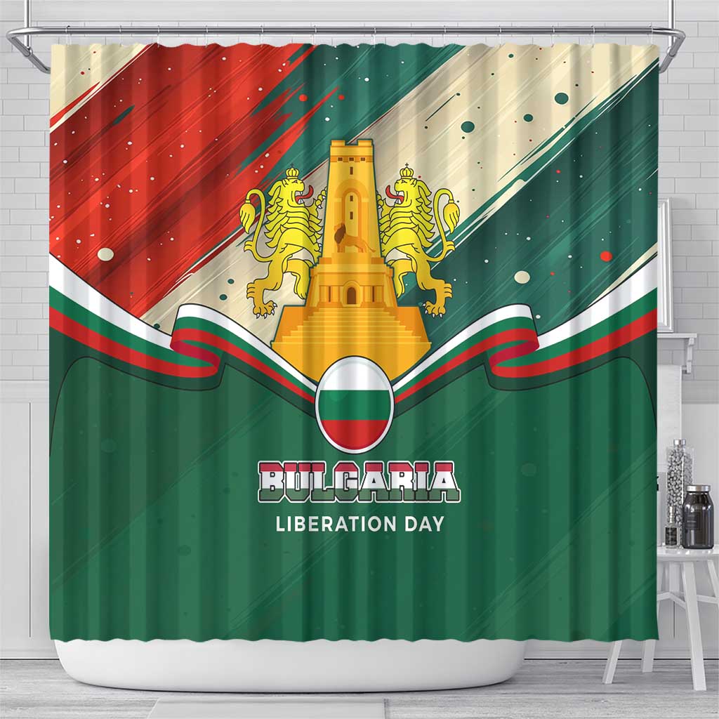 Bulgaria Liberation Day Shower Curtain with Shipka Monument and Tricolor Lion Graphic