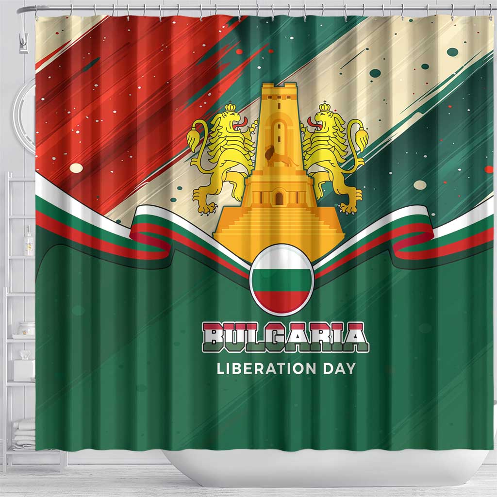 Bulgaria Liberation Day Shower Curtain with Shipka Monument and Tricolor Lion Graphic