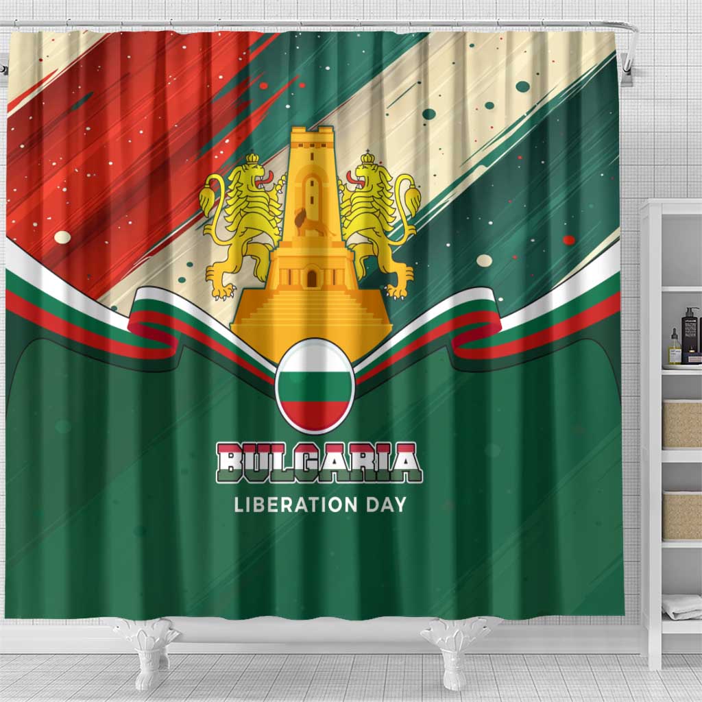 Bulgaria Liberation Day Shower Curtain with Shipka Monument and Tricolor Lion Graphic