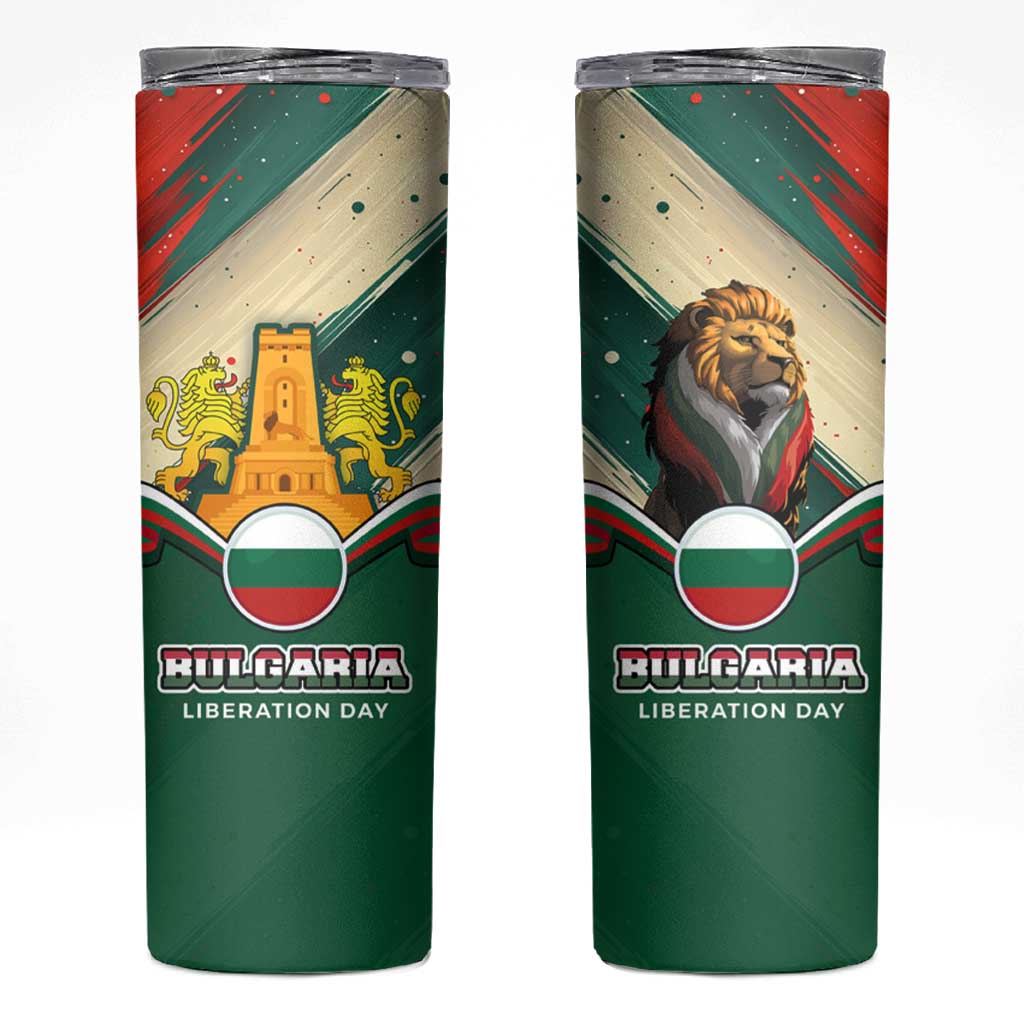 Bulgaria Liberation Day Skinny Tumbler with Shipka Monument and Tricolor Lion Graphic