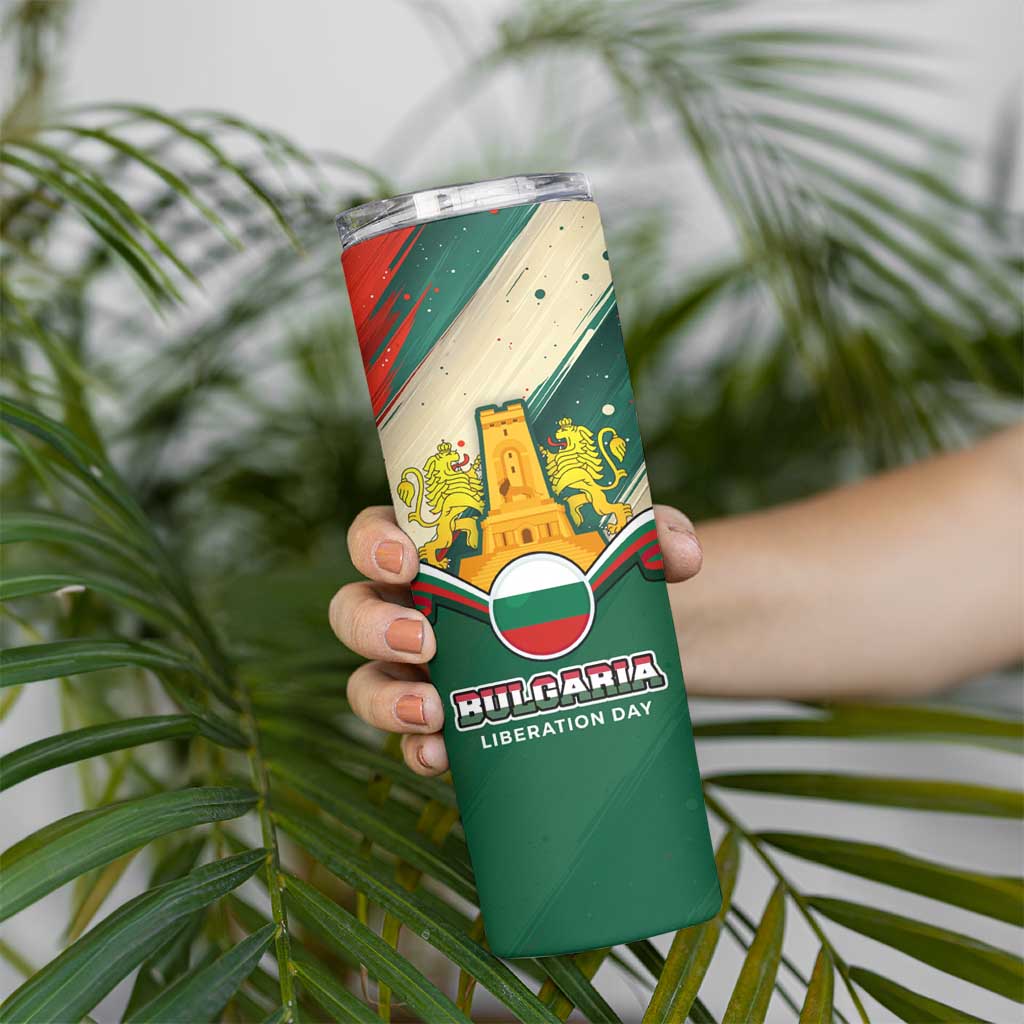 Bulgaria Liberation Day Skinny Tumbler with Shipka Monument and Tricolor Lion Graphic