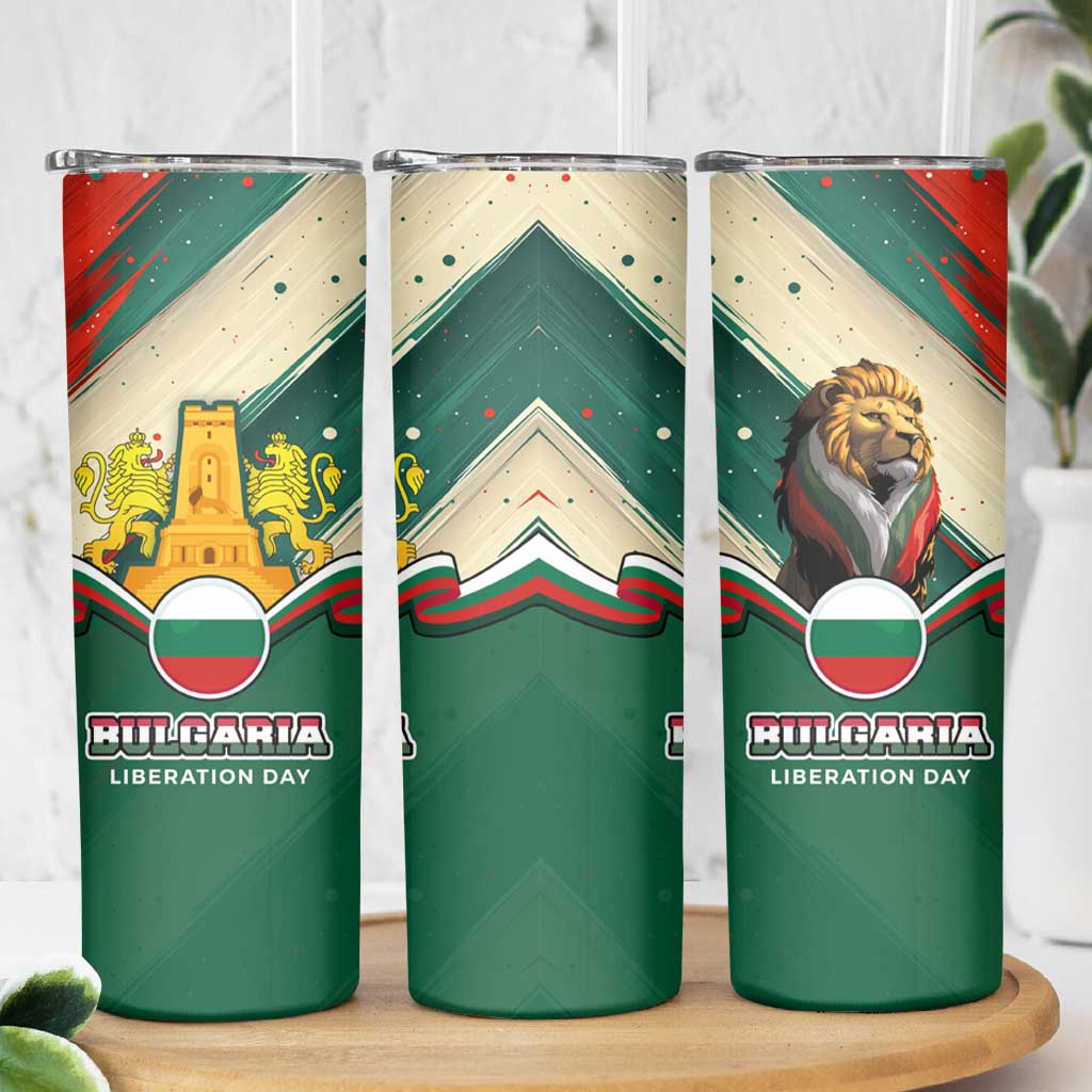 Bulgaria Liberation Day Skinny Tumbler with Shipka Monument and Tricolor Lion Graphic