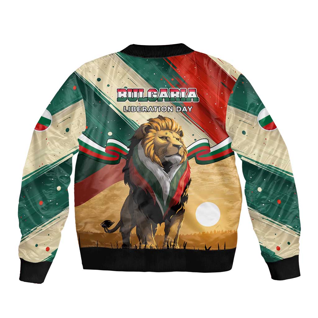 Bulgaria Liberation Day Sleeve Zip Bomber Jacket with Shipka Monument and Tricolor Lion Graphic