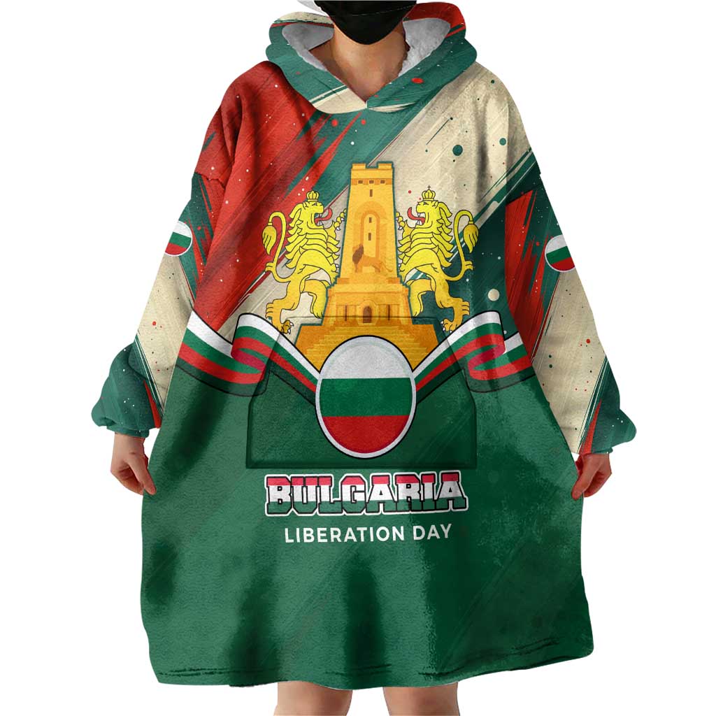 Bulgaria Liberation Day Wearable Blanket Hoodie with Shipka Monument and Tricolor Lion Graphic
