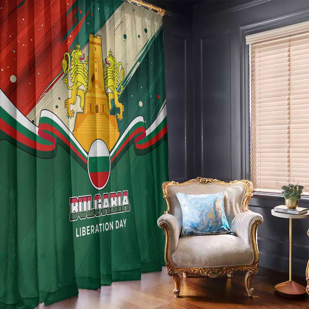 Bulgaria Liberation Day Window Curtain with Shipka Monument and Tricolor Lion Graphic
