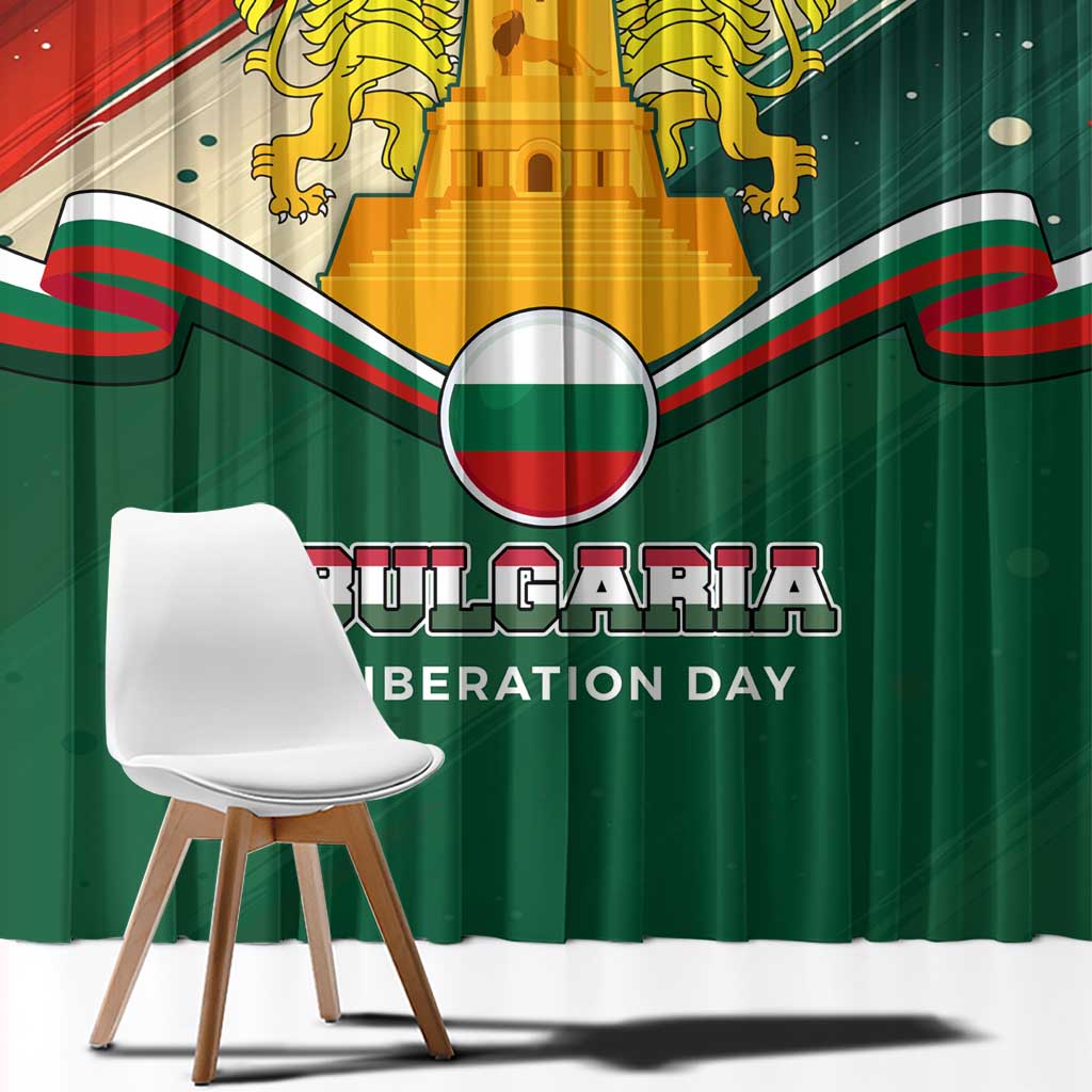 Bulgaria Liberation Day Window Curtain with Shipka Monument and Tricolor Lion Graphic