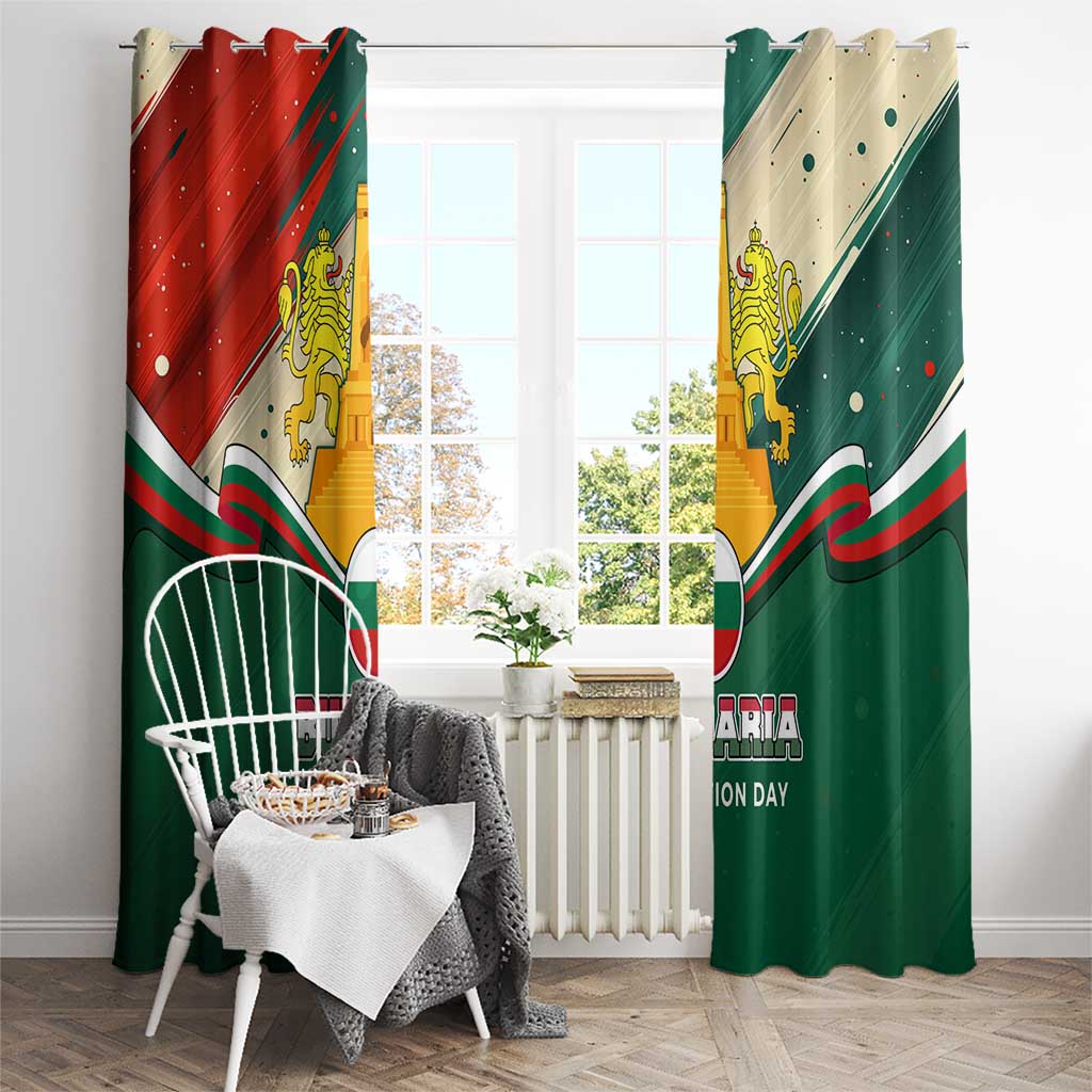 Bulgaria Liberation Day Window Curtain with Shipka Monument and Tricolor Lion Graphic
