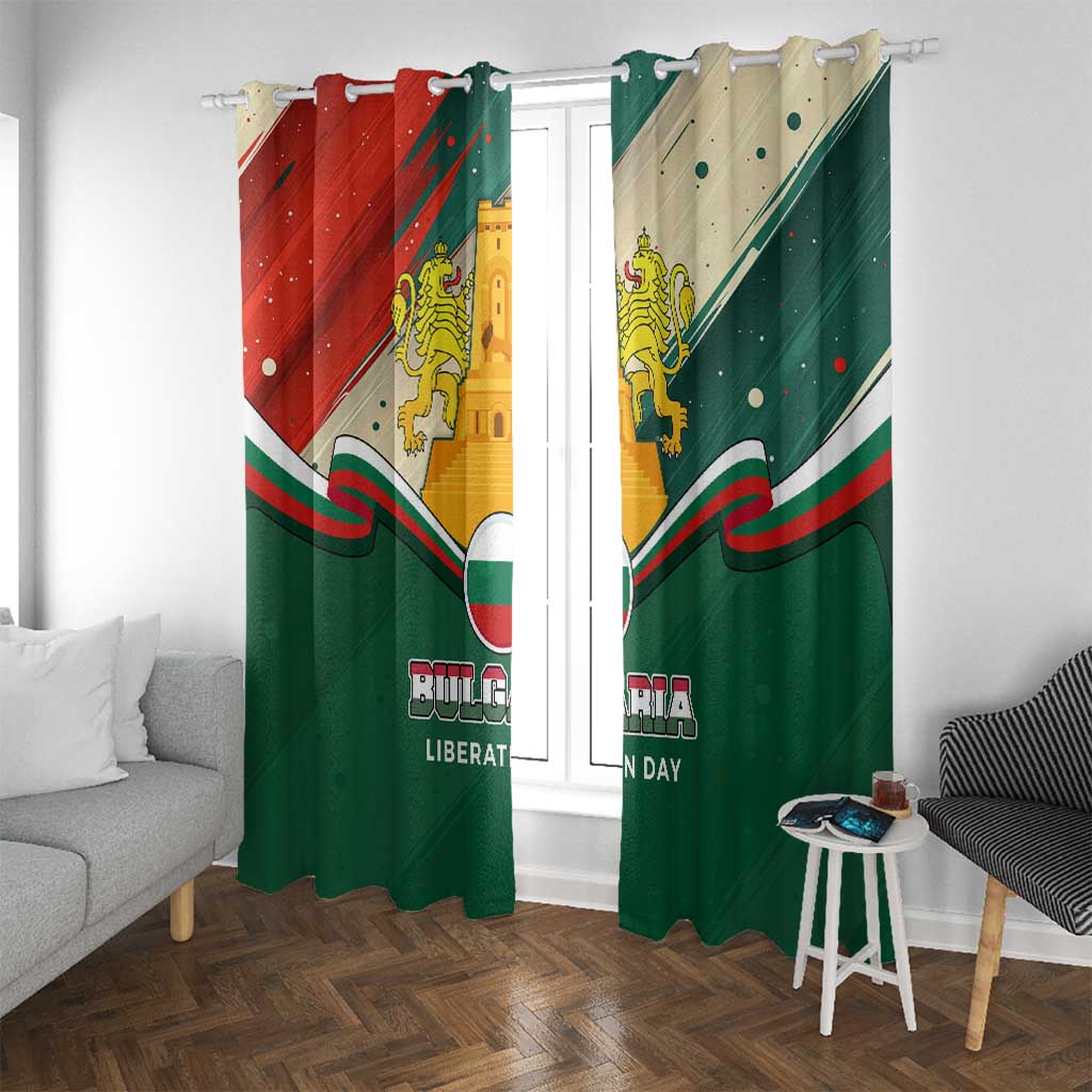 Bulgaria Liberation Day Window Curtain with Shipka Monument and Tricolor Lion Graphic