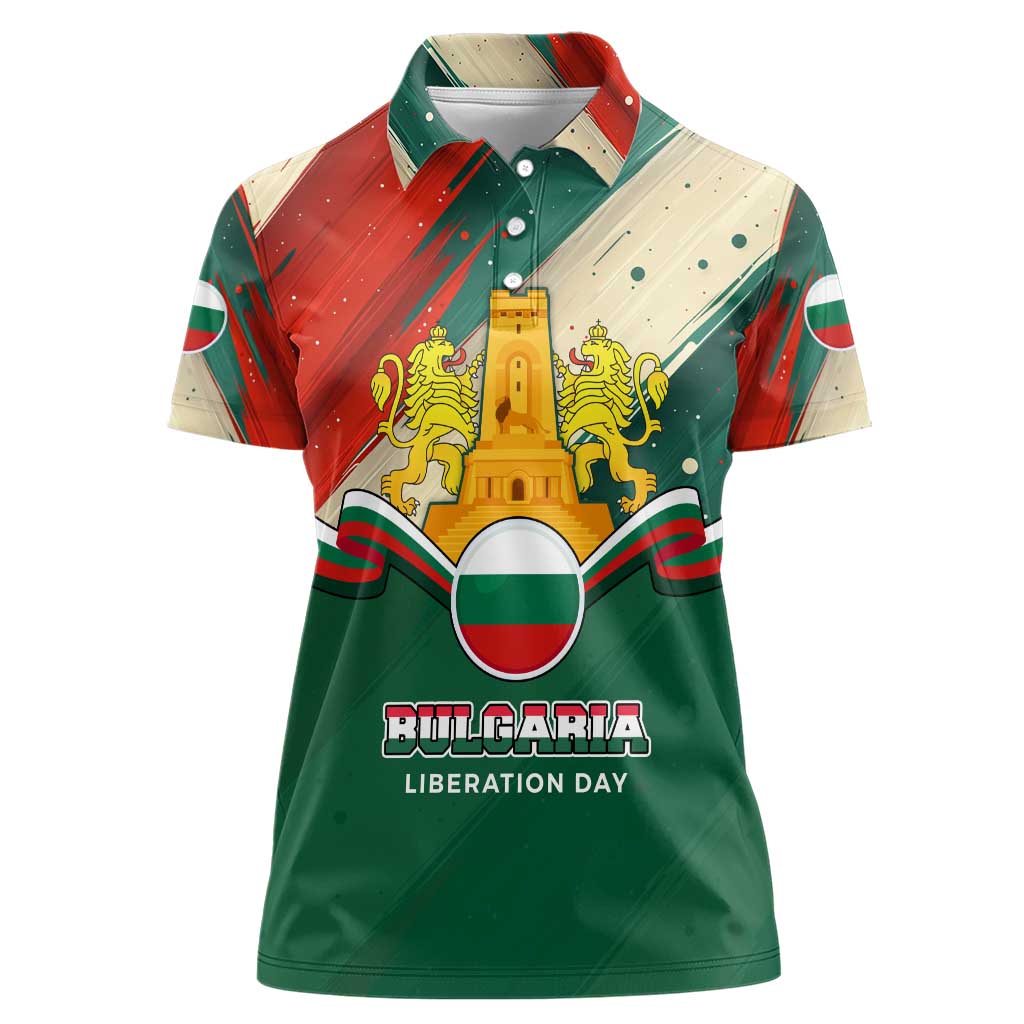 Bulgaria Liberation Day Women Polo Shirt with Shipka Monument and Tricolor Lion Graphic