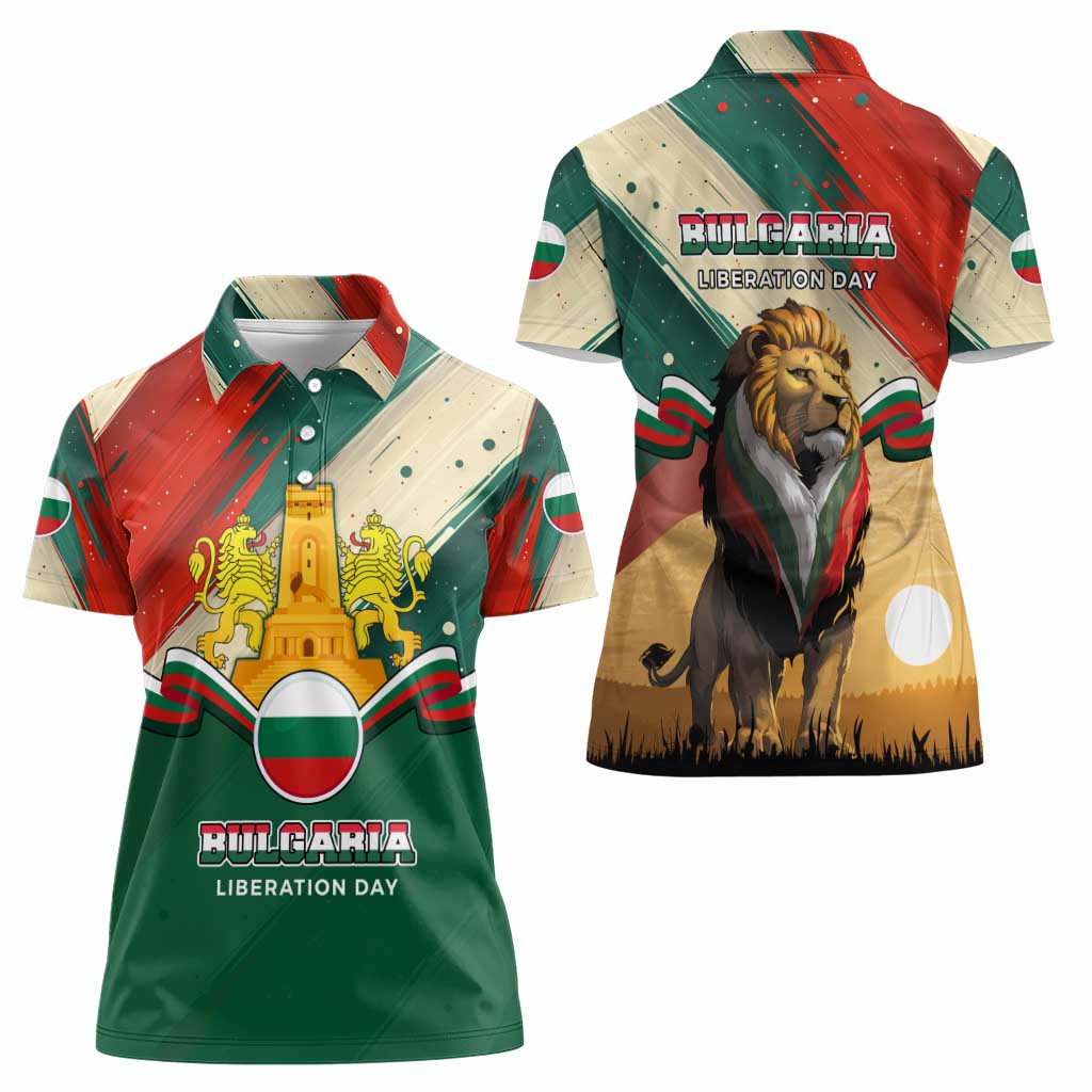 Bulgaria Liberation Day Women Polo Shirt with Shipka Monument and Tricolor Lion Graphic